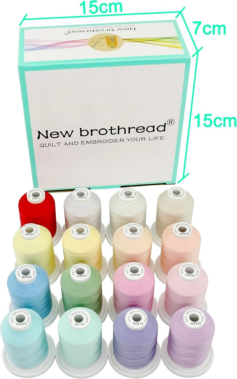 New brothread - 18 Options - Multi-Purpose 100% Mercerized Cotton Threads 50S/3 600M(660Y) Each Spool for Quilting, Serger, Sewing and Embroidery - 16 Pastel Colors - Image 2